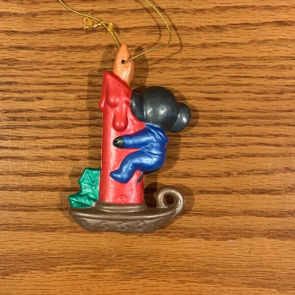 VINTAGE HANDMADE CERAMIC CHRISTMAS ORNAMENT, MOUSE ON A CANDLE - Picture 2 of 4